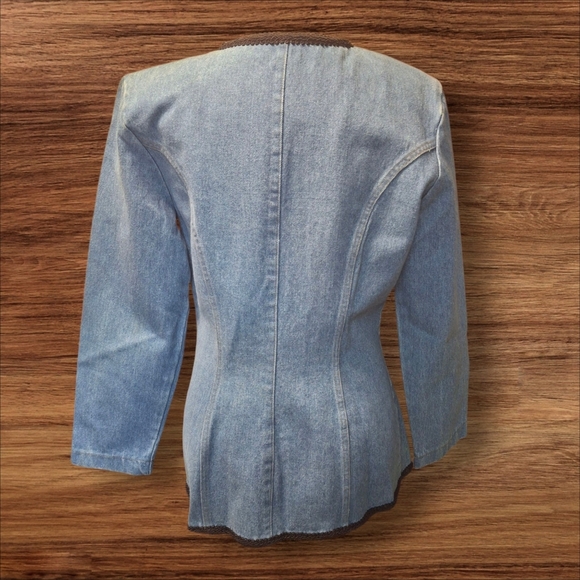 Vintage Blue Denim Embellished Jacket Blazer, Tickets California, Women Size 9 - Picture 6 of 16
